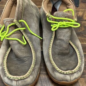 Twisted X Brown Leather Shoes with Neon Green Laces